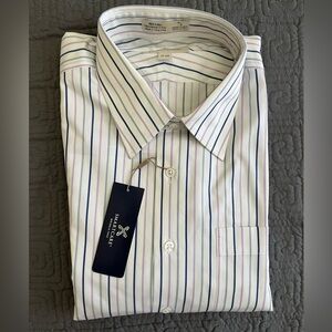 John W Nordstrom Men's White Shirt with Purple and Blue Stripes